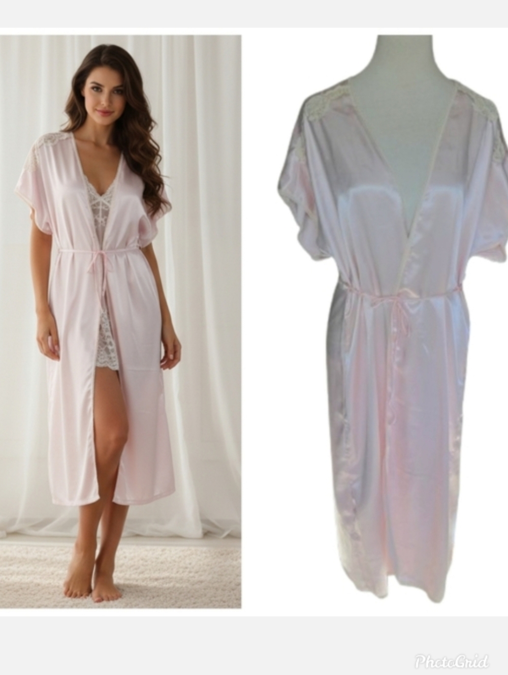 Vintage Satin Robe by Val Mode Pale Pink Women's Size Medium